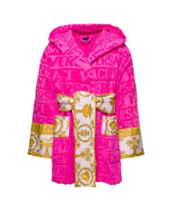 Accappatoio Corto Con Motivo Barocco In Spugna Di Cotone Nero Versace Home
