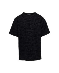 Dolce & Gabbana Black Crewneck T-shirt With Tonal Logo Lettering Print In Cotton Man