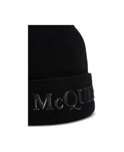 Alexander McQueen Black Wool And Cashmere Hat With Logo -Volk Clothing Sales 03ed5aab2e7b62e924c1d6e125c24e8f