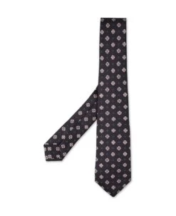 Kiton Brown Silk Tie With Micro Flowers