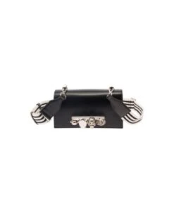 Alexander McQueen 'the Knuckle Satchel' Black Shoulder Bag With Skull And Stones In Smooth Leatrher Woman