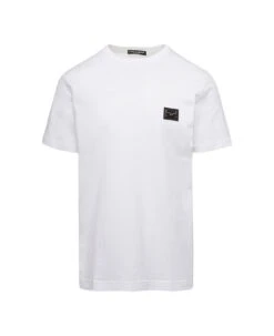 Dolce & Gabbana White Crewneck T-shirt With Logo Plate In Cotton Man