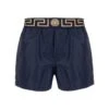 Versace Blue Swim Trunks With Greca And Medusa Head Print On Elastic Waistband In Nylon Man