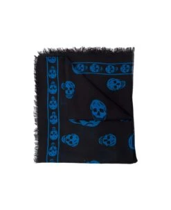 Alexander McQueen Black Foulard With Skull Print All-over In Modal Blend