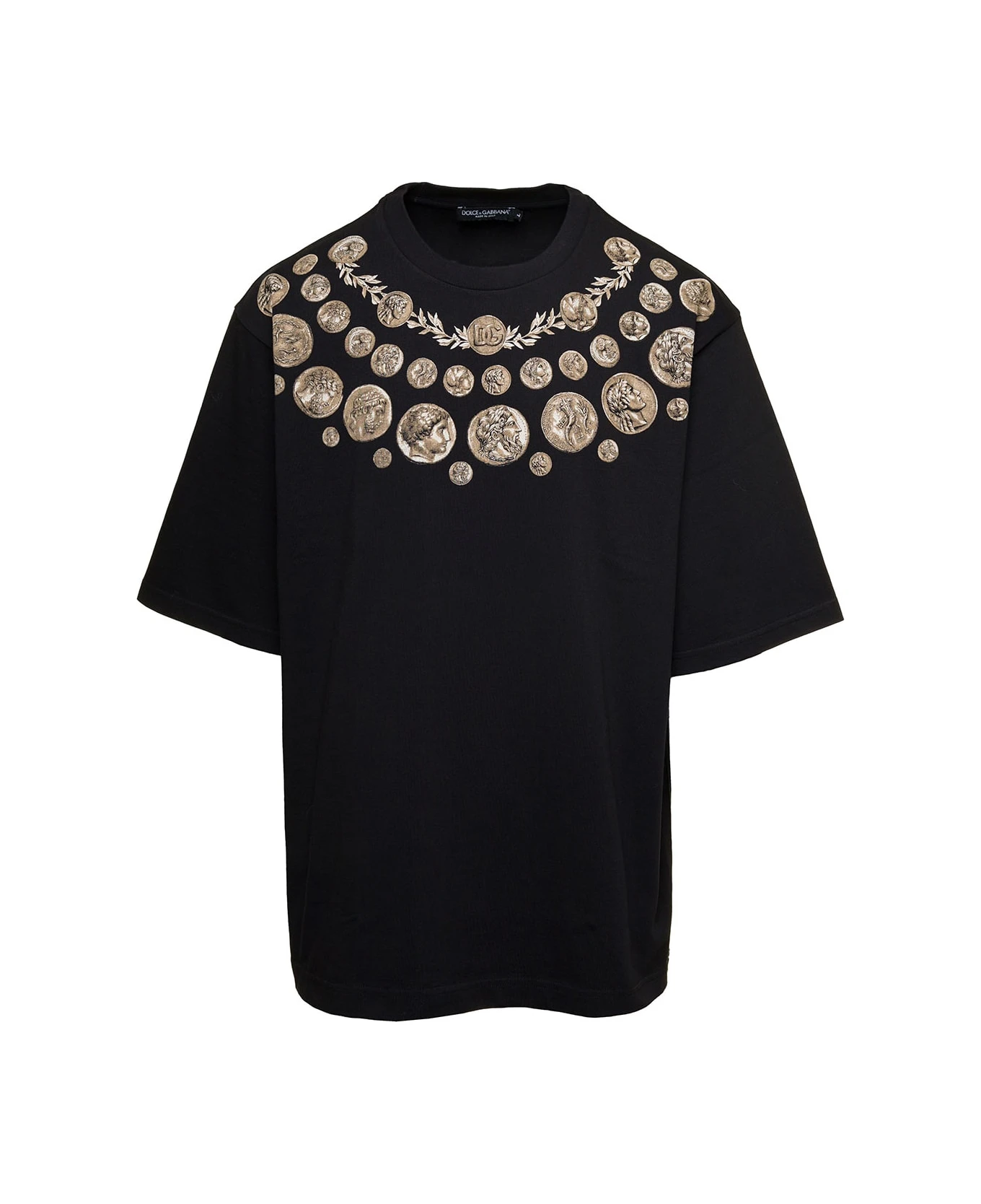 Dolce & Gabbana Black Oversized T-shirt With 'monete' Print Detail In Cotton Man 1 Dolce & Gabbana Black Oversized T-shirt With 'monete' Print Detail In Cotton Man