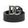Dolce & Gabbana Black Belt With Rutenium Dg Plaque