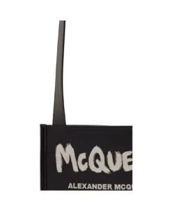 Alexander Mcqueen Man's Black Leather Crossbody Bag With Logo Print -Volk Clothing Sales 20533a42c3cad63d94f1d3831adf0c54