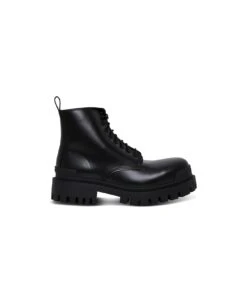 Strike Combat Boots In Black Leather Balenciaga Men