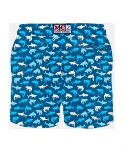 MC2 Saint Barth Man Light Fabric Swim Shorts With Multicolor Sharks Print -Volk Clothing Sales 2352892a5c7081a9278fc7657803f166