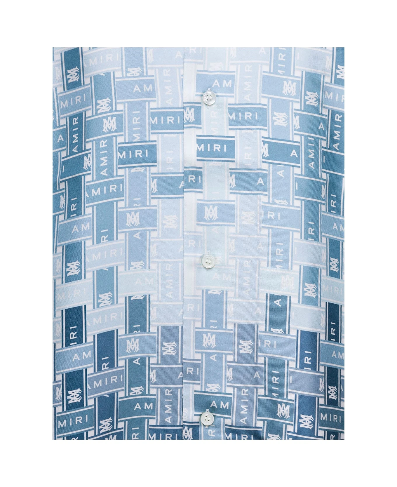 Amiri Light Blue Shirt With Cuban Collar And Graphic Print In Silk Man 3 Amiri Light Blue Shirt With Cuban Collar And Graphic Print In Silk Man - Image 3