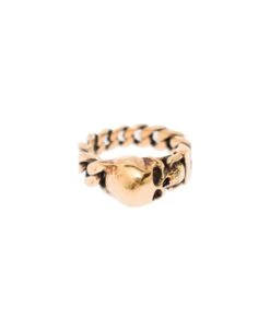 Alexander McQueen Gold-colored Chain Ring With Skull Detail In Brass Man
