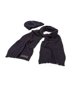 PEUTEREY Beanie Hat And Scarf In Blue Wool Blend Tricot