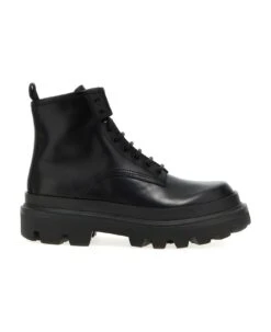 Dolce & Gabbana Logo Tag Leather Combat Boots