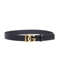 Dolce & Gabbana Belt In Calfskin With Metal Crossed Dg Logo