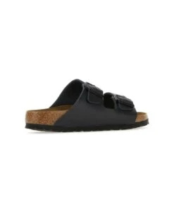 Birkenstock Black Leather Arizona Slippers -Volk Clothing Sales 2f90da7aea77fc8d43da4fd8e917e5cc