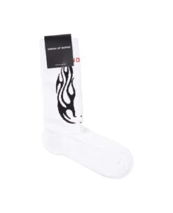 Vision Of Super White Socks With Black Tribal Flames