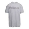 Alexander McQueen Grey Oversized T-shirt With Tonal Graffiti Logo Print In Cotton Man