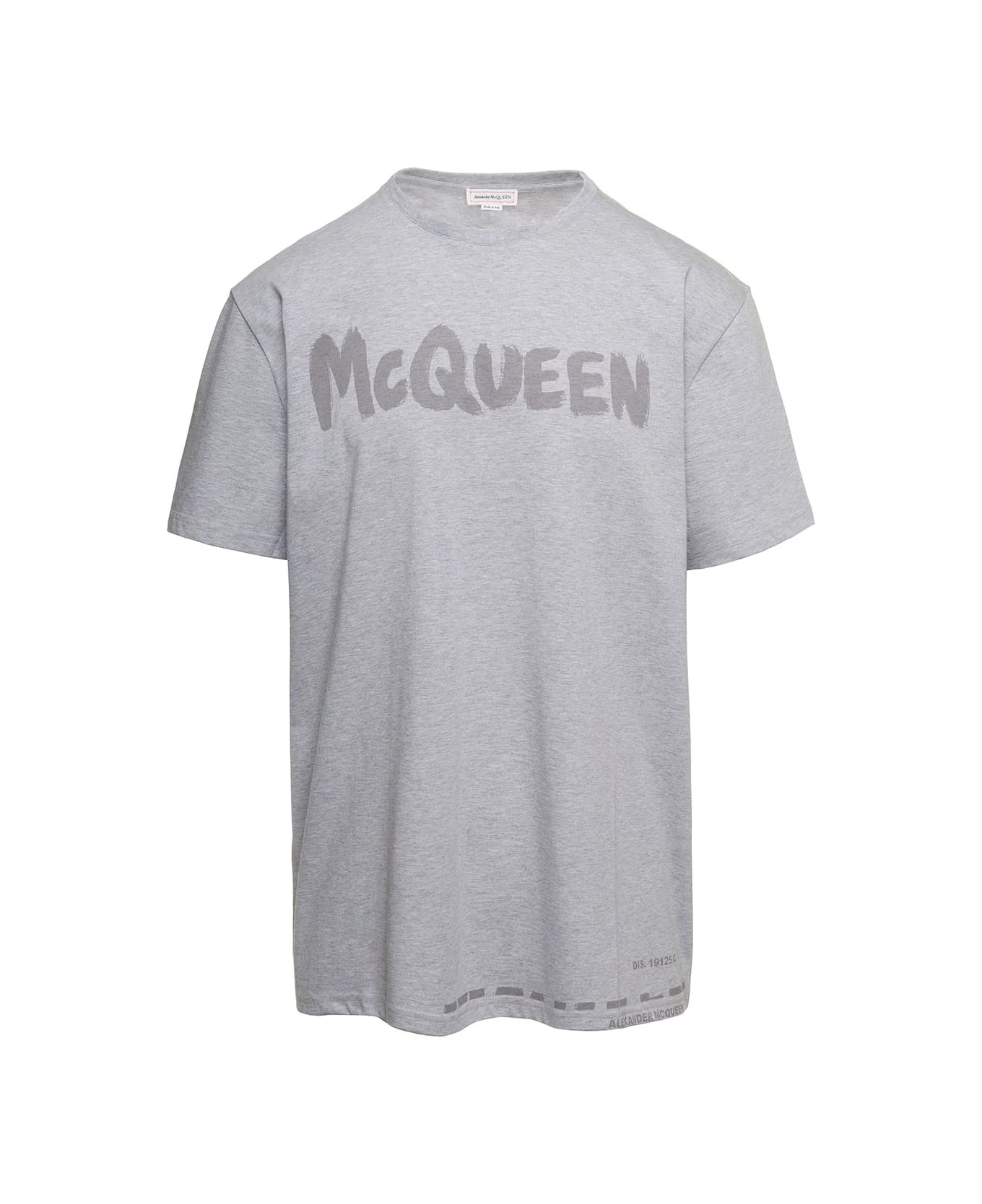 Alexander McQueen Grey Oversized T-shirt With Tonal Graffiti Logo Print In Cotton Man 1 Alexander McQueen Grey Oversized T-shirt With Tonal Graffiti Logo Print In Cotton Man