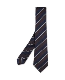 Kiton Regimental Mogador Tie In Blue, White And Brown