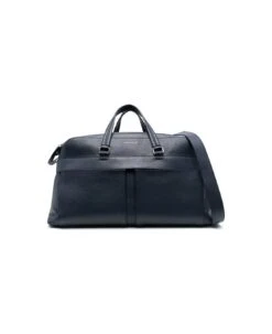 Orciani Micron Duffel Bag In Navy Blue Leather With Shoulder Strap