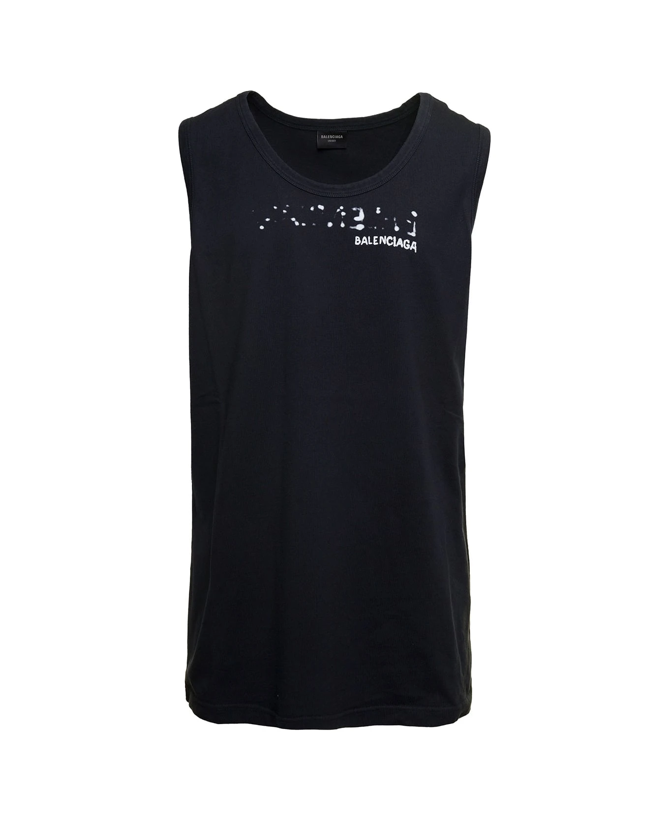 Balenciaga Black Tank Top With U Neckline And Hand-drawn Print In Cotton Man 1 Balenciaga Black Tank Top With U Neckline And Hand-drawn Print In Cotton Man
