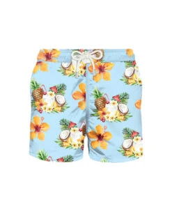 MC2 Saint Barth Light Fabric Man Swim Shorts Coconut And Pineapple Print