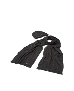 PEUTEREY Beanie Hat And Scarf In Gray Wool Blend Tricot