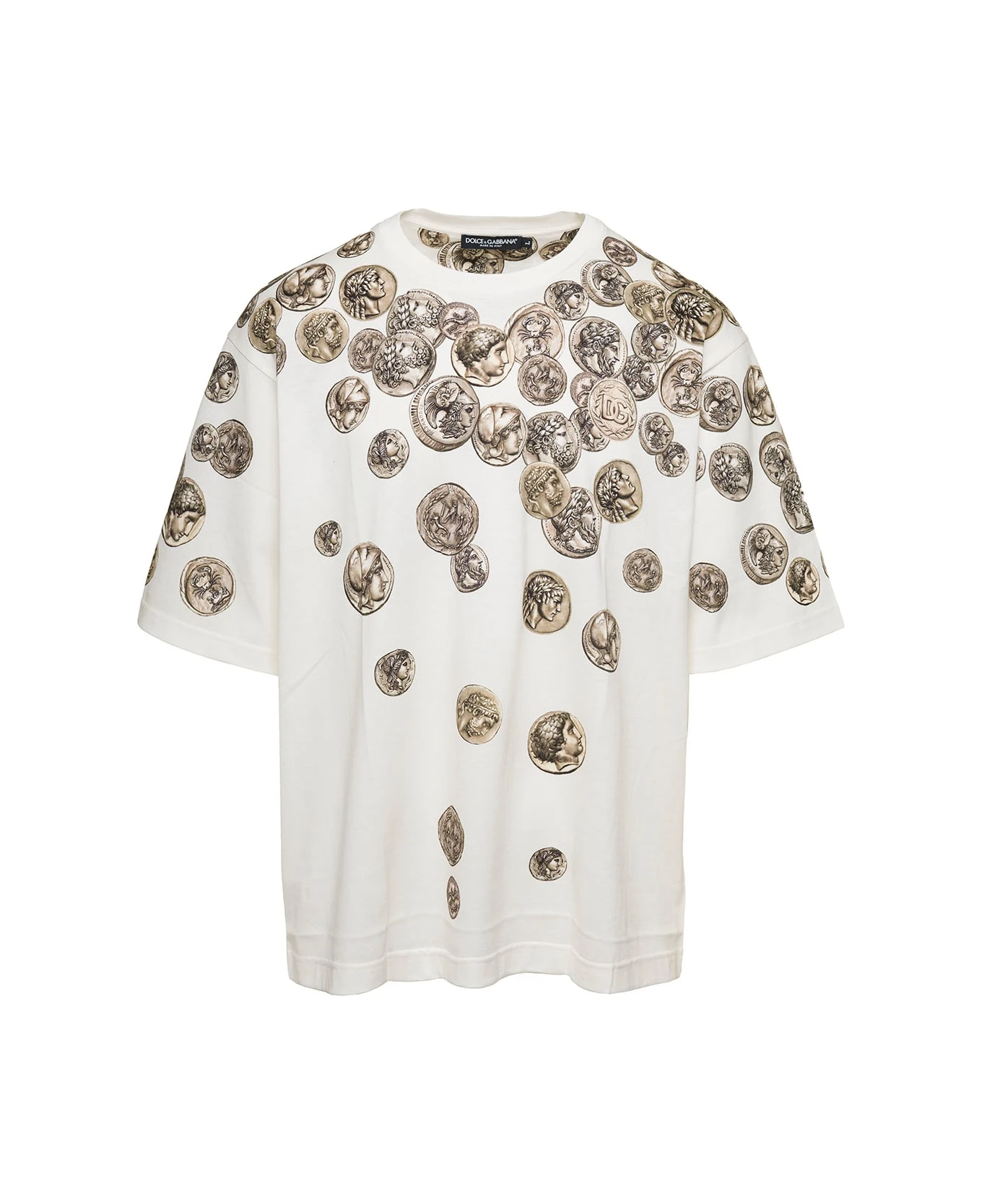 Dolce & Gabbana White Oversized T-shirt With All-over 'monete' Print In Cotton Man 1 Dolce & Gabbana White Oversized T-shirt With All-over 'monete' Print In Cotton Man