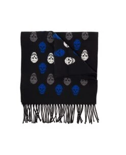 Reversible Skull Black And Beige Wool Scarf Alexander Mcqueen Man
