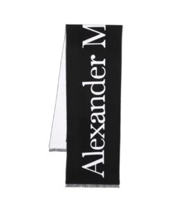 Alexander McQueen Black And White Classic Logo Scarf