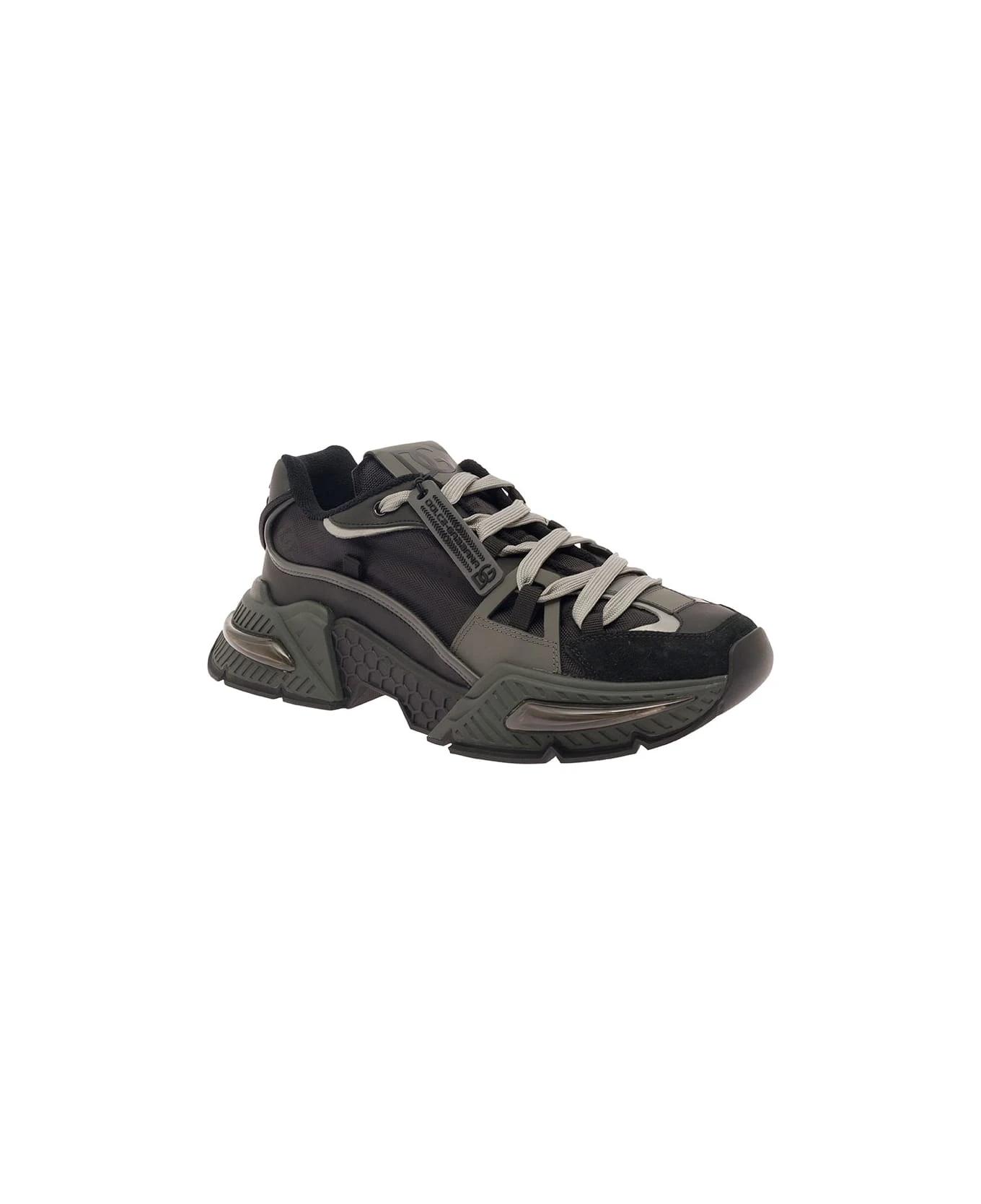 Dolce & Gabbana 'airmaster' Black Low Top Sneaker With Logo Tag And Embroidery In Leather And Mixed Materials Man 2 Dolce & Gabbana 'airmaster' Black Low Top Sneaker With Logo Tag And Embroidery In Leather And Mixed Materials Man - Image 2