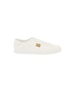 Dolce & Gabbana 'portofino' White Monocrom Low Top Sneakers With Logo Plaque In Leather Man