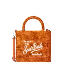 MC2 Saint Barth Mini Vanity Orange Raffia Bag With Front Embroidery