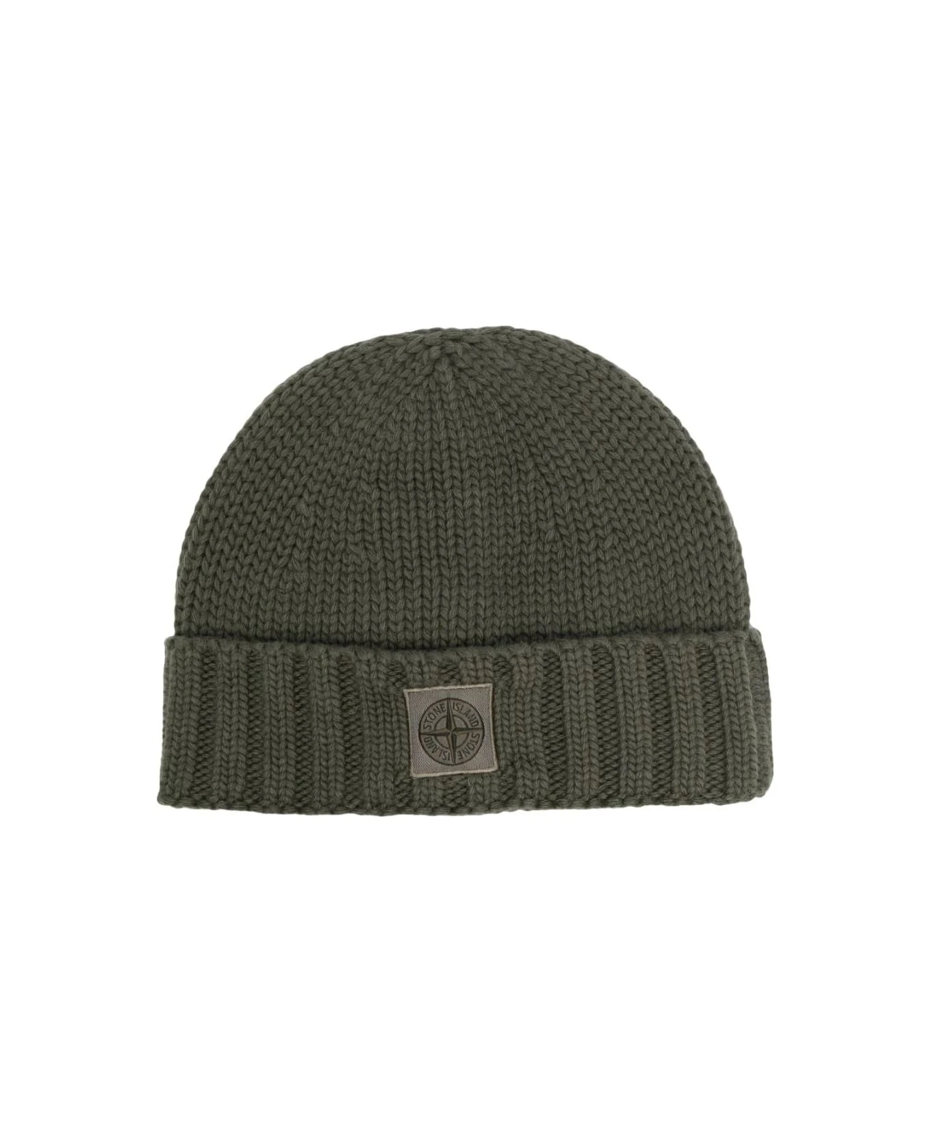 Stone Island Military Green Plain Knit Beanie With Logo Patch 1 Stone Island Military Green Plain Knit Beanie With Logo Patch