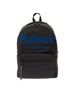 Alexander McQueen Zaino Metropolitan In Nylon Nero Con Stampa Logo Uomo