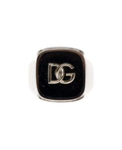 Dolce & Gabbana Man's Black Enameled Brass Ring With Logo