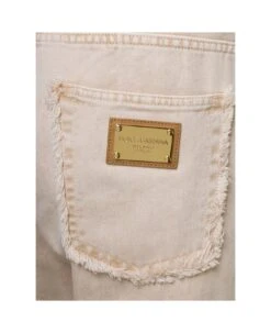 Dolce & Gabbana Cream Whie Wide-leg Jeans With Logo Plaque In Cotton Denim Man -Volk Clothing Sales 5a8c768c73198b59bc23d4911c0f8722