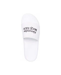 Alexander McQueen White Logo Pool Slides In Rubber -Volk Clothing Sales 5ee56eba77dd078430fad1a2a8492dd6