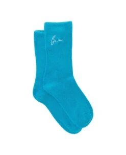 Light Blue Socks With Contrating Logo Embroidery In Cotton Man