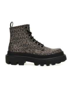 Dolce & Gabbana Jacquard Logo Combat Boots