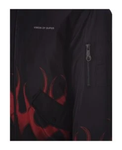 Vision Of Super Black Padded Bomber Jacket With Red Flames -Volk Clothing Sales 665371ab5439f5cdc906fd911943b9db