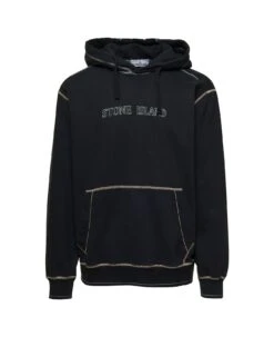 Stone Island Black Hoodie With Contrasting Embroidered Logo In Cotton Man
