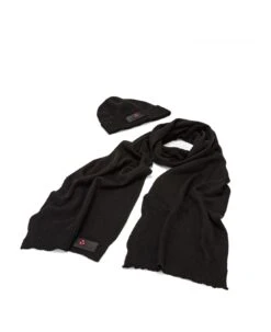 PEUTEREY Beanie Hat And Scarf In Black Wool Blend Tricot