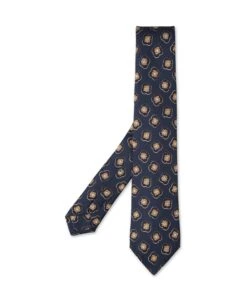 Kiton Dark Blue Tie With Multicolored Pattern