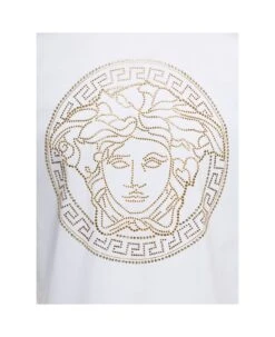 Versace White Crewneck T-shirt With Studded Medusa In Cotton Man -Volk Clothing Sales 7aa375ab0472ba3084a566f2add1c001