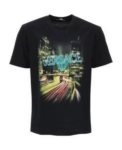 Versace Crew-neck T-shirt With City Lights Print