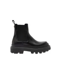 Dolce & Gabbana Black Chelsea Ankle Boots With Chunky Platform With Logo Plaque In Leather Blend Man