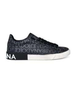 Dolce & Gabbana Black Leather Portofino Sneakers