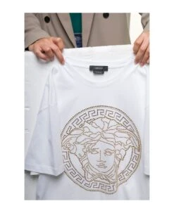 Versace White Crewneck T-shirt With Studded Medusa In Cotton Man -Volk Clothing Sales 80a8e097a907dc803d9cbfba9a8e2567