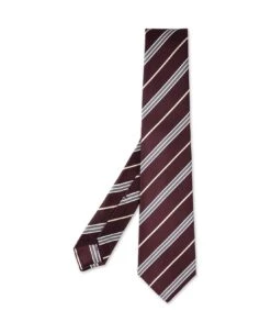 Kiton Regimental Tie In Red Silk With White Stripes